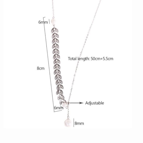 NEW 925 Sterling Silver Leaf Arrow Pearl Necklace - Picture 8 of 8